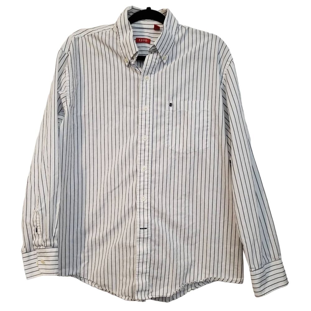 Izod Button Down Shirt Mens Large Striped Long Sleeve Collared Workwear Office